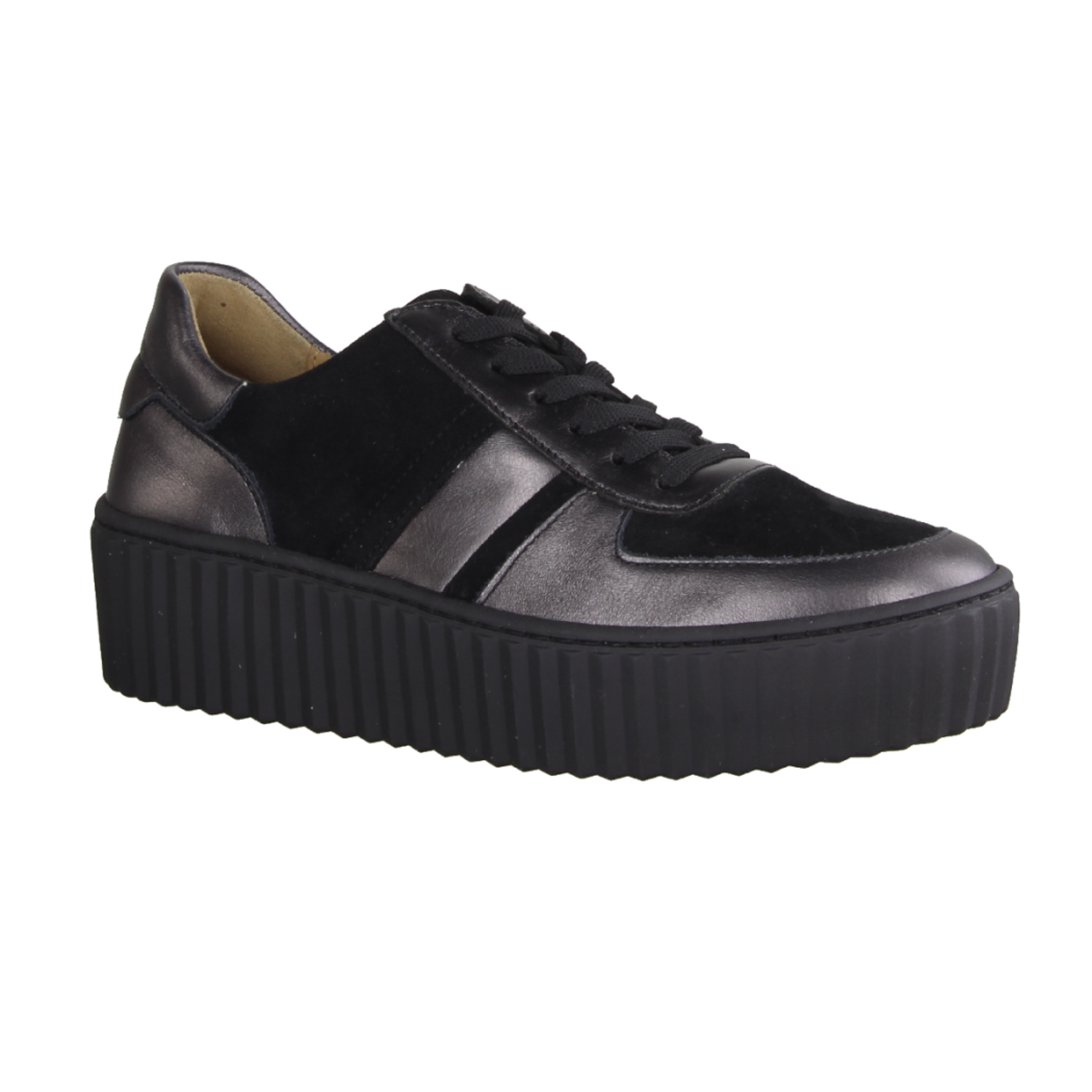 Gabor 53203-17 Damenschuhe, Sneaker, Leder, Altsilber/Schwarz,Wechselfußbett